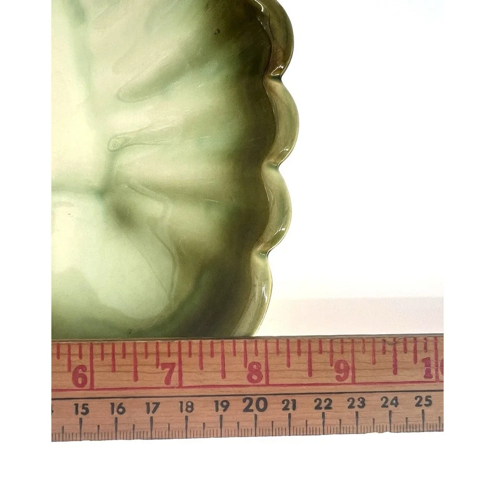 HULL Vtg Avocado Ombre Green #34 Platter Bowl Scalloped Edges Signed USA 10